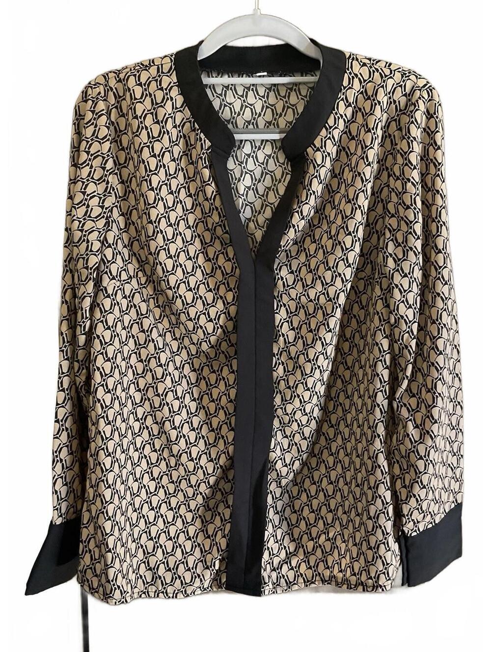 Composition Womens Long Sleeve V Neck Brown/ Black Blouse Size S